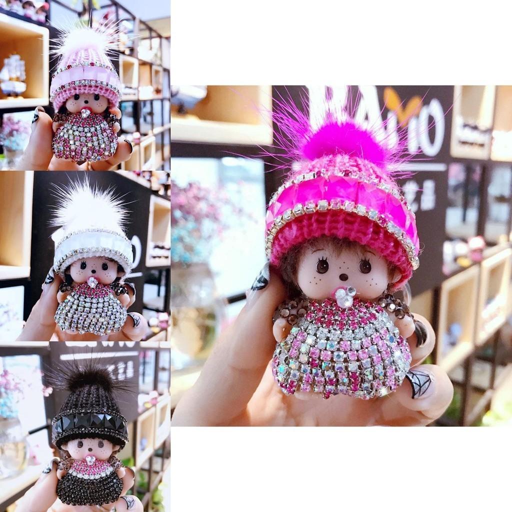Crystal-studded Monchhichi Keychain Knit Hat Mink Pendant Arcade Prize Exchange Gift