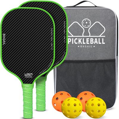BAGAIL Pickleball Paddle Set 2 Paddles USAPA Approved Honeycomb Non-slip Sweat-Absorbing Grip Carry Bag Green