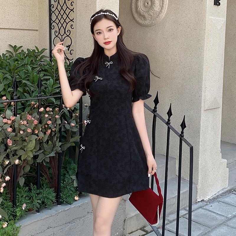 Women's Plus Size Cheongsam Dress Black Dress