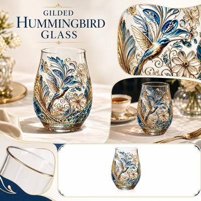 Handgemaakte Glazen Tumbler met Complex Bloemen- en Vogelontwerp Verfraaid met Gouden Accenten Geschikt voor Decoratief en Dagelijks Gebruik