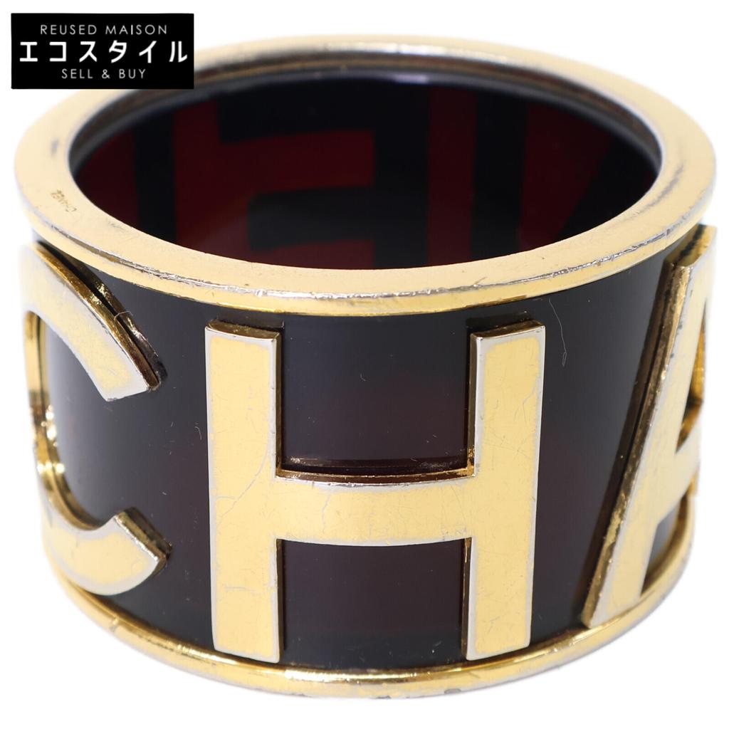 CHANEL Logo bangle Bangle Dark brown / goldUsed