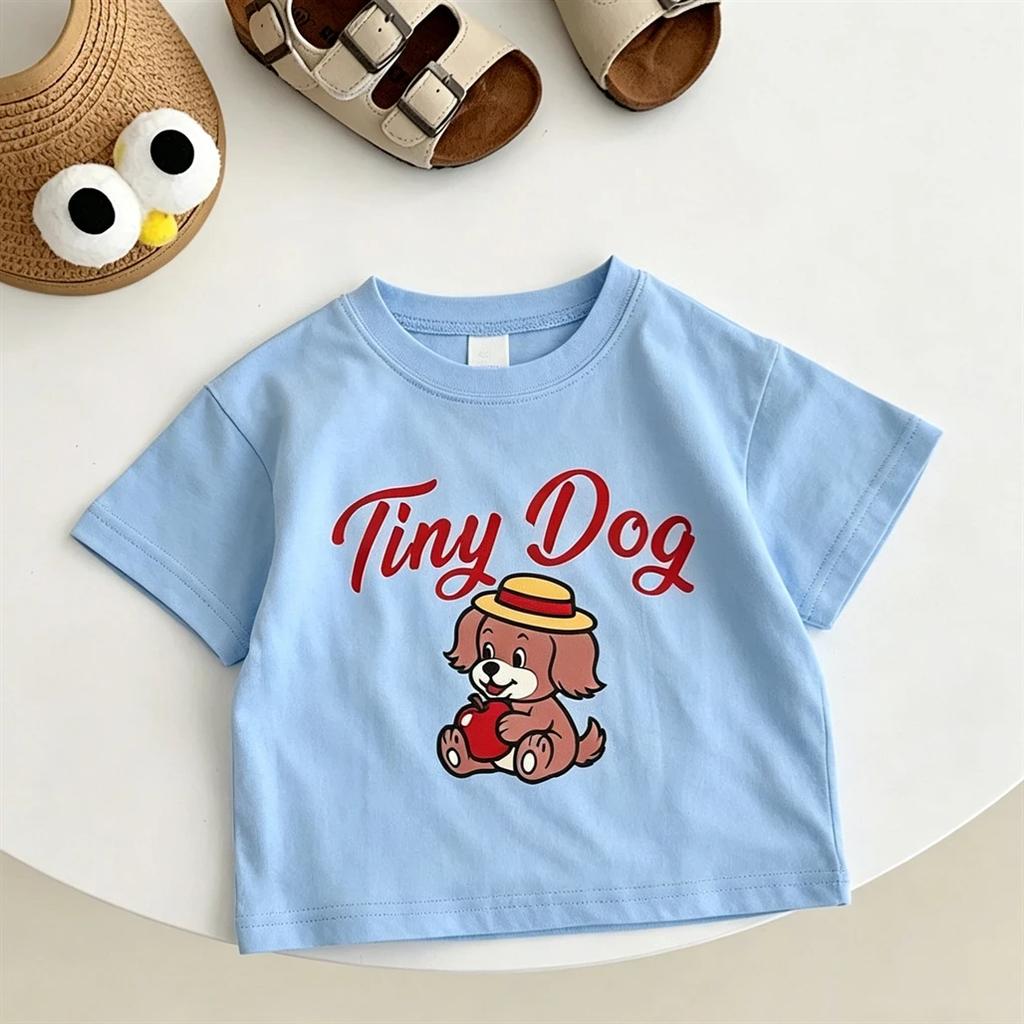 White Blue Tshirt For Boys And Girls Shortsleeved Tops New Design Tees Round Neck Base Shirt Toddler Loose Casual Clothing