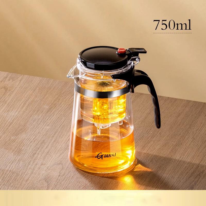 GIANXI Verdickte Glas-Teekanne Haushalt Hochtemperaturbeständige Teekanne Ein-Knopf-Filterung Tee-Trennung Teezubereiter