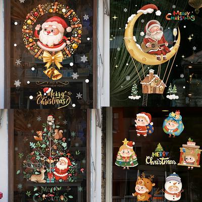 Christmas Window Stickers Santa Claus Xmas Tree Cartoon Glass Decal Merry Christmas New Year Holiday Decorations for Home