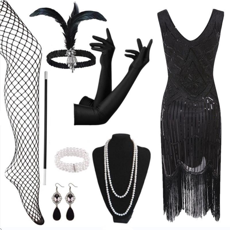 1920s Gatsby-Inspired Sequin Tassel Evening Dress