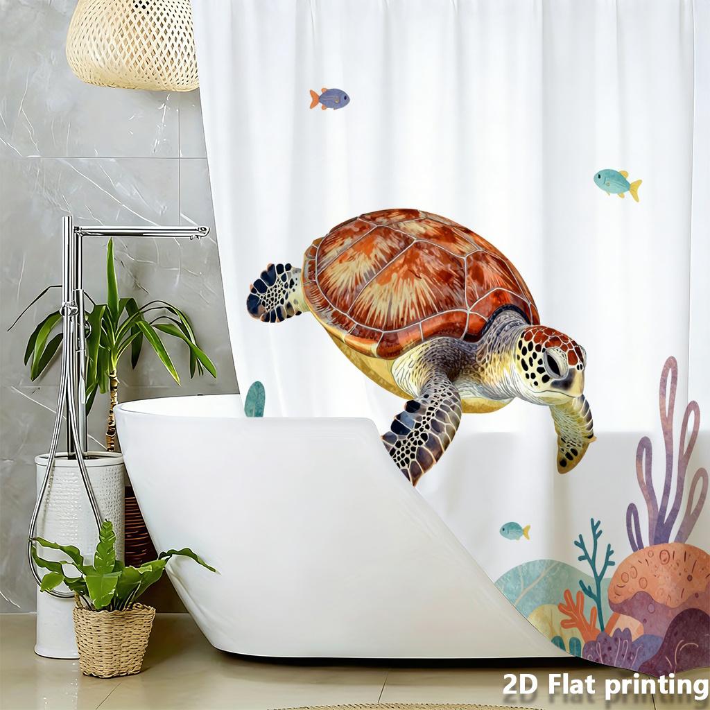 Sea Turtle Tropical Reef Shower Curtain – Colorful Fish & Coral, 2D Flat Print, Polyester, 70.8"X70.8"Inches