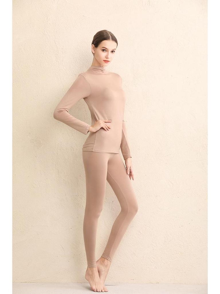 Damen Modal Langarm T-Shirt mit gepolstertem Stehkragen und eingebautem BH-Cup - Ideal als Nachtwäsche, Unterwäsche oder als Basisschicht