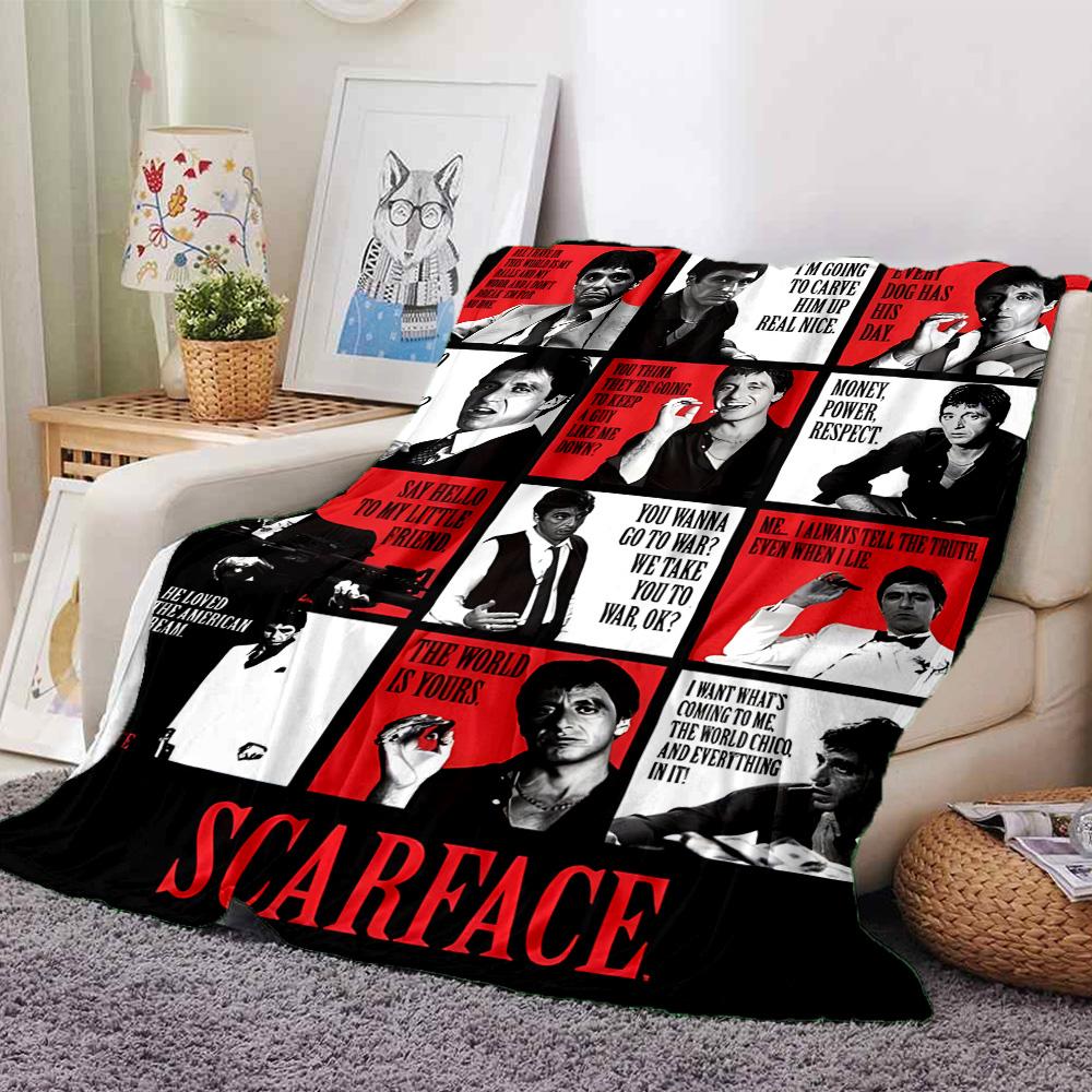 Scarface Characters Poster Flannel Blanket Super Soft Warm Cozy Blanket For Sofa Bed Office Travel Allseason Home Decor Gift