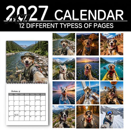 Practical Note-taking Calendar 2027 Adventure Dog Wall Calendar, 12-Month Cute Puppy Photography Planner with Desktop Display Spiral Binding,