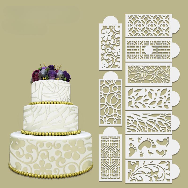 Fondant Cake Mesh Stamps Stencils Embossing for Decorating Tool Plastic Spray Mold Cake Lace Border Painting Wedding Party Decor