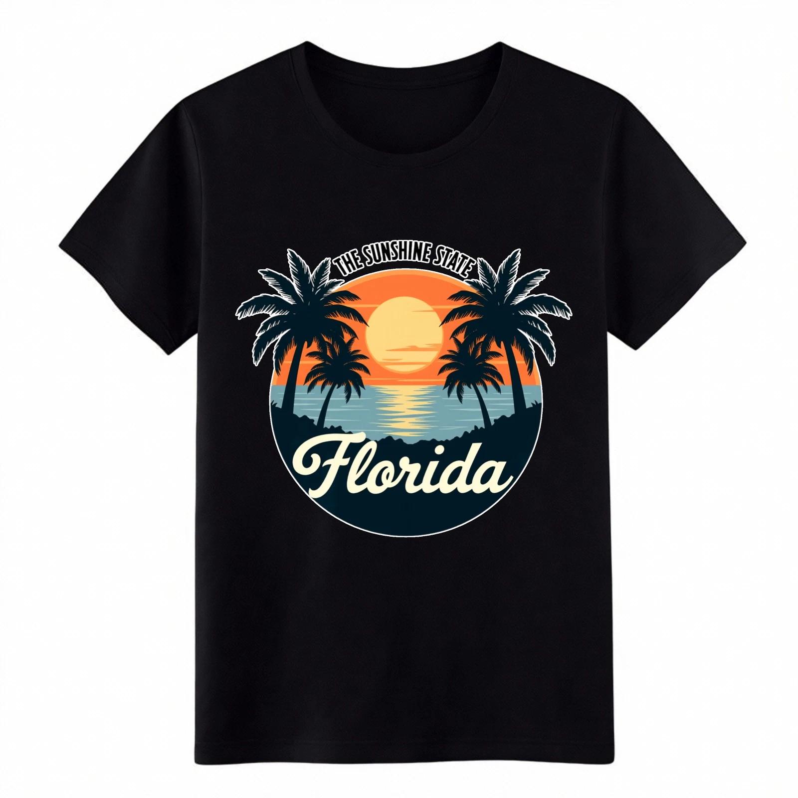

Retro Florida Sunset Palm Beach Casual Print T-Shirt Unisex Travel Souvenir Tee M