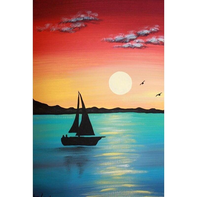 New 5D DIY Diamond Painting Full Round Drill Scenery Cross Stitch Sea View Boat Diamond Embroidery Crafts Home Decor Gift