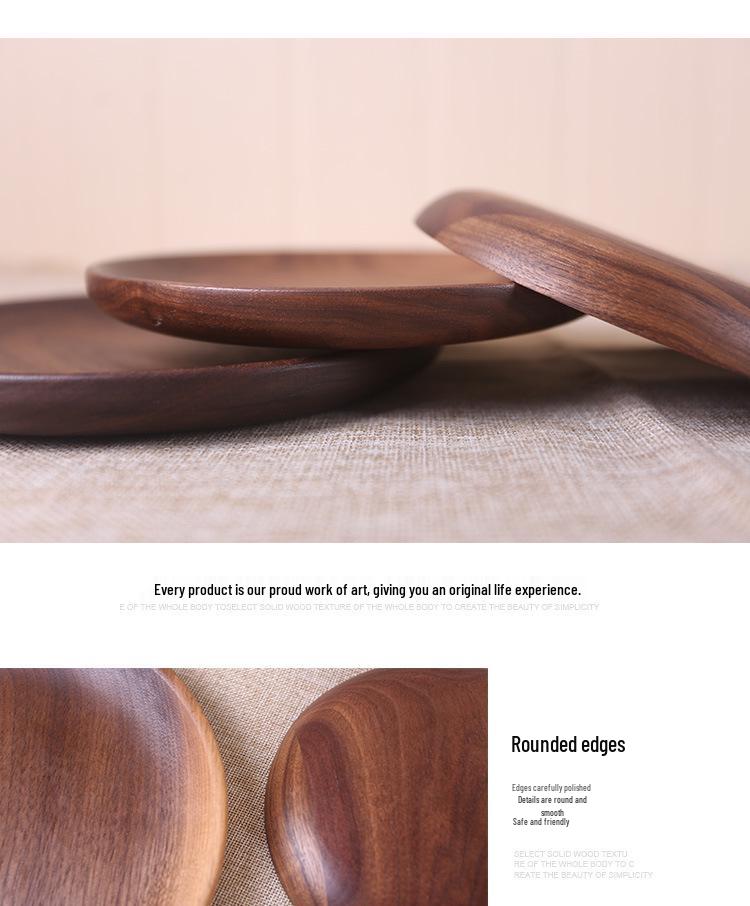 Round Black Walnut Wooden Tray for Breakfast, Pastry, Fruit, and Snacks