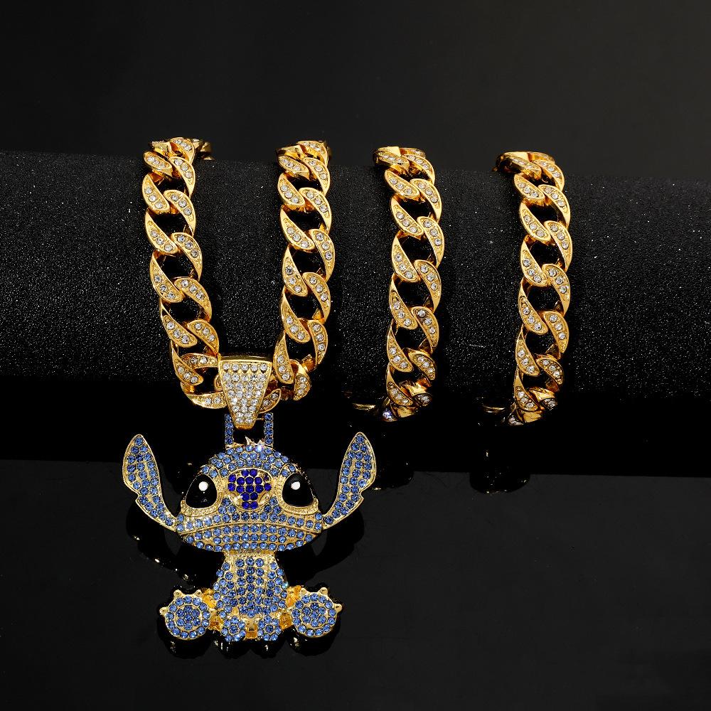 Jewelry Boys Hip Hop Rhinestone Necklace Fashion Stitch Pendant Old