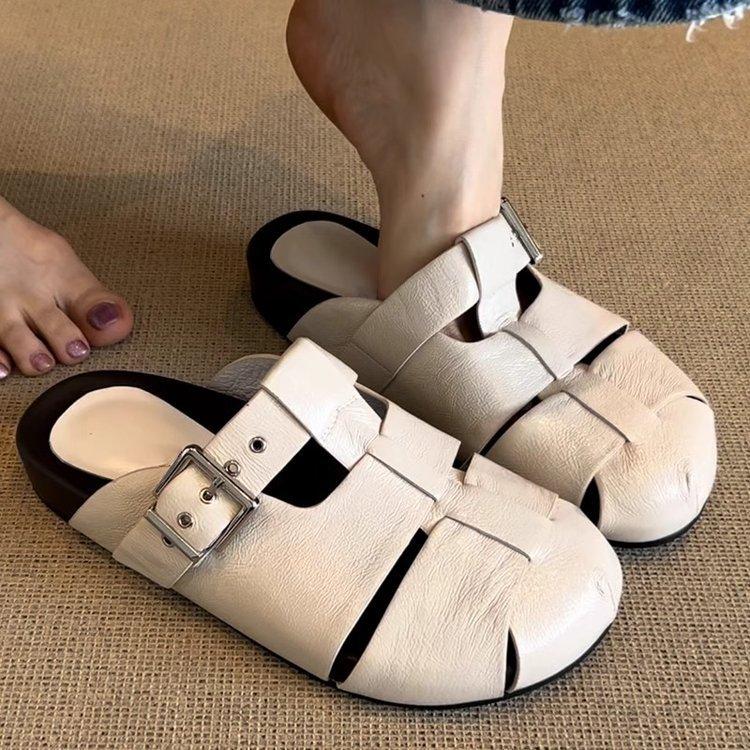 Spring 2025 new French bag head slippers women lazy one pedal casual moral training half slippers women's shoes fashion