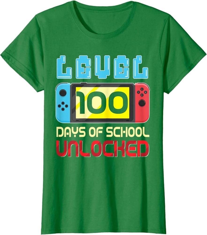 Level 100 Days Of School Unlocked Gamer Video Games Ladies  Crewneck T-Shirt Unisex T-Shirt L