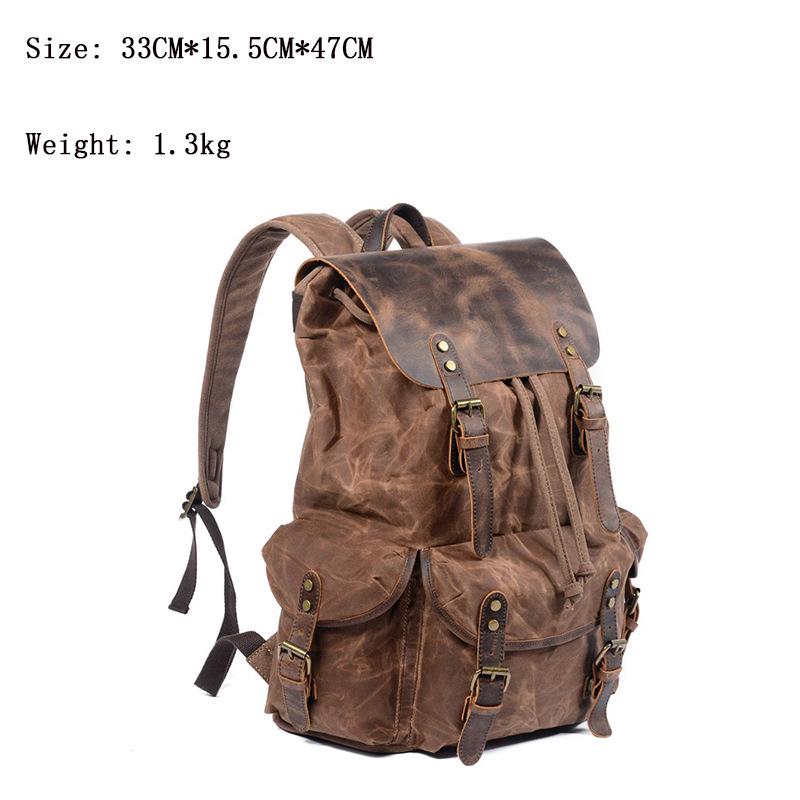 Retro Waxed Canvas Backpack - Men's Trendy Large-Capacity Shoulder Bag for Travel and Student Use.