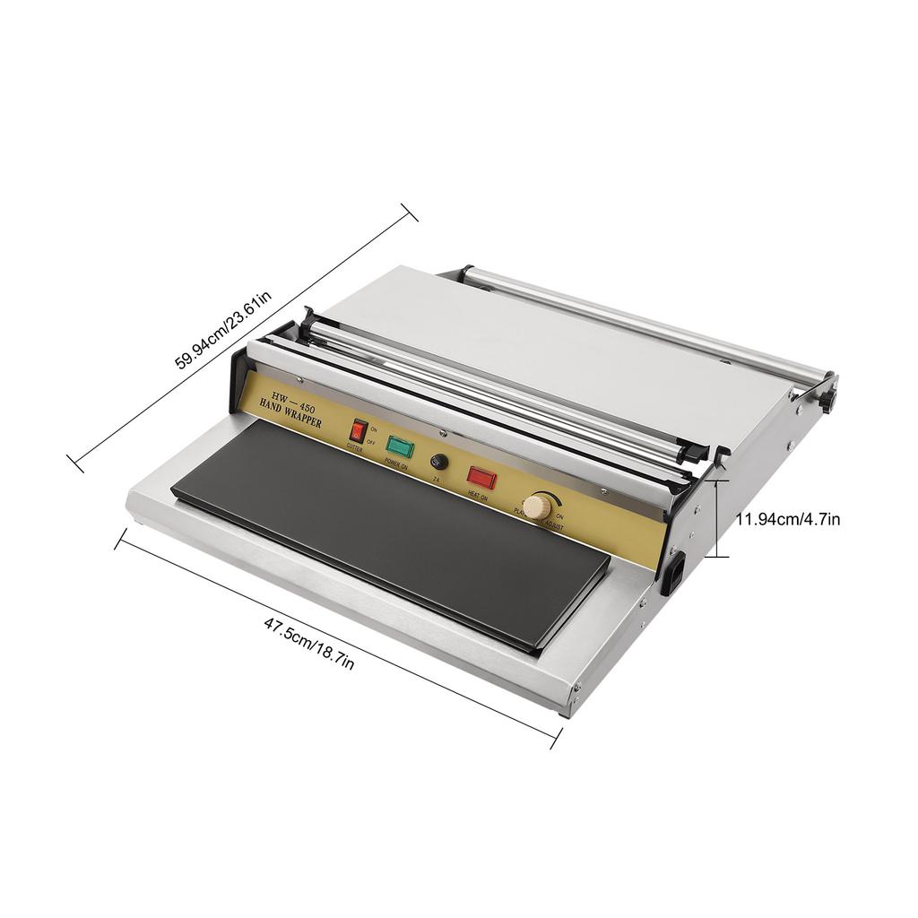 Macchina Avvolgitrice Manuale Acciaio Inossidabile 304 Larghezza 45 cm Avvolgitore di Pellicola 270W Macchina Confezionatrice con Pellicola Estensibile per Confezionamento Alimenti in Negozi