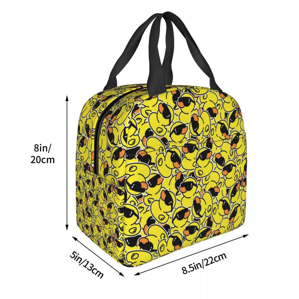 Rubber Duck With Sunglasses Pattern Insulated Lunch Bag for Women Kids Portable Food Boxes Thermal Lunch Box Tote