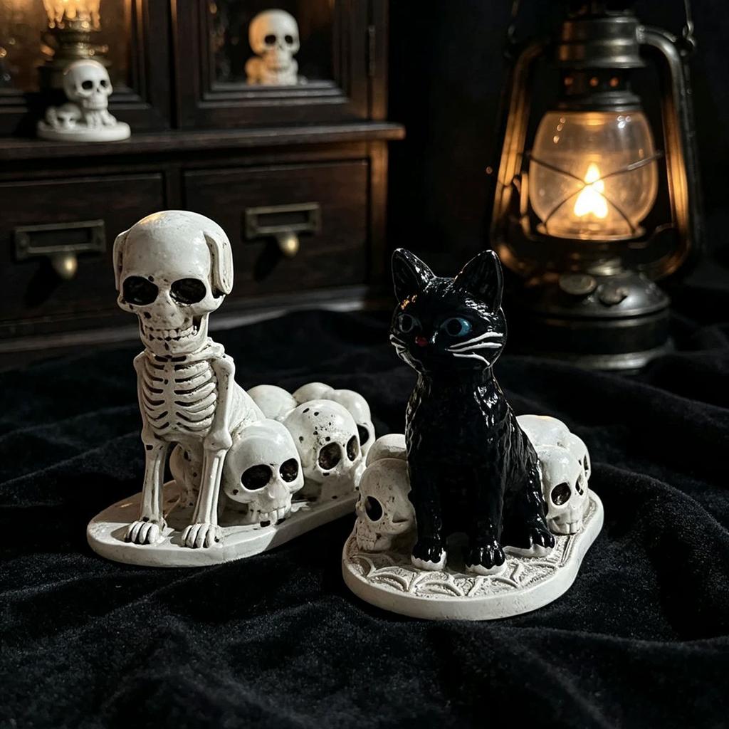 Halloween Dog Resin Figurine Distressed Vintage Skeleton for Tabletop Fireplace Decor