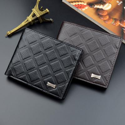 Tarjetero plegable con patrón de diamantes para hombre, cartera corta de cuero Pu para negocios, cartera multitarjeta de moda