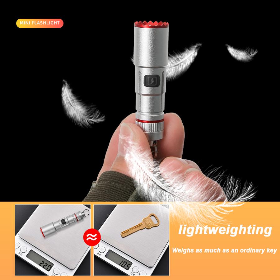 Leistungsstarke Mini-LED-Taschenlampe Taschenformat Aluminiumlegierung Kleine Taschenlampe Eingebauter Akku Typ-C Wiederaufladbar Notbeleuchtung Laterne