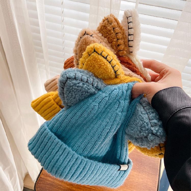 Kawaii for Cat Ears Hats Cute Cap Solid Color Hat Wool Knit Hat Earprotect All-m