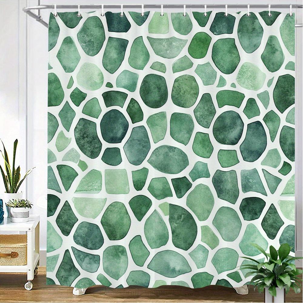 

Watercolor Green Mosaic Shower Curtain – Abstract Tile Pattern, 12 Hooks, 70.8×70.8 In, Polyester, Machine Washable W60H190(CM)-1 Pcs