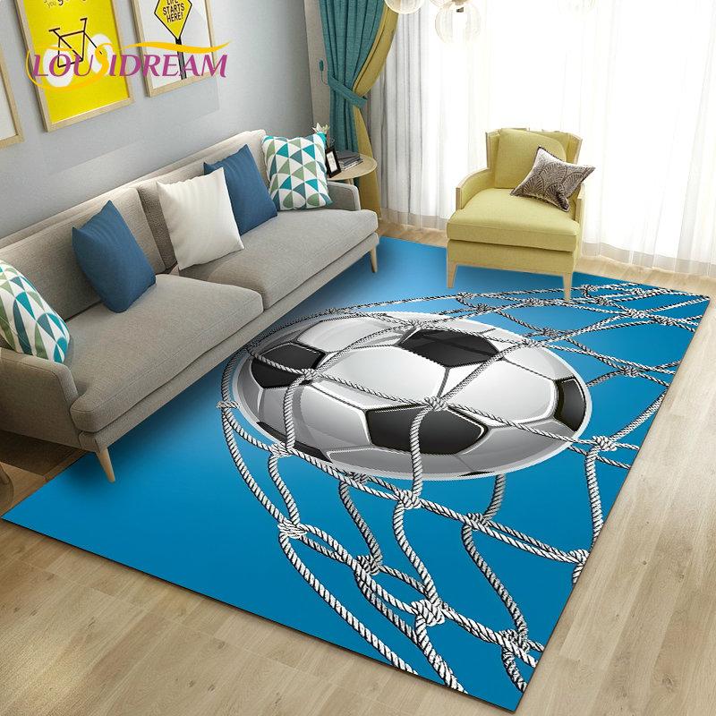 כדורגל כדורגל תלת מימד שטיח אזור ספורט, שטיח לסלון ספת חדר שינה שטיח לדלת קישוט מטבח, משחק לילדים מחצלת רצפה מונעת החלקה