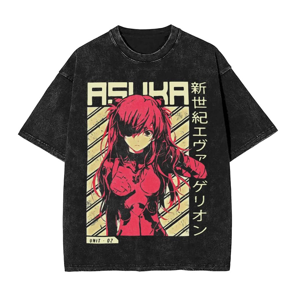 EVA Unit-01 Neon Genesis Evangelion Graphic Print T-shirt Men Women Vintage Washed Cotton Summer New Tee Streetwear Harajuku Style Loose Oversized Top