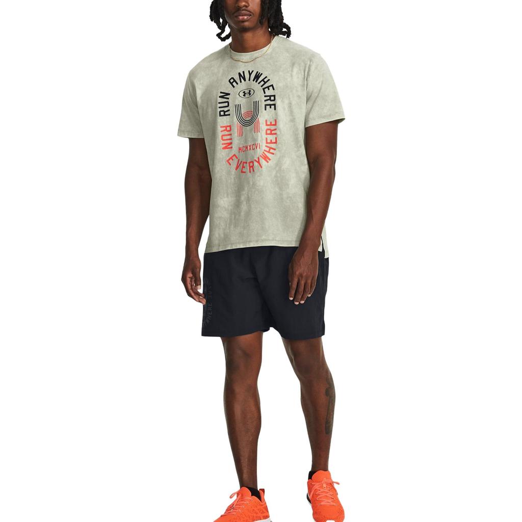Under Armour Letter Print Crew Neck Straight Short Sleeve T-Shirt Men Tops Green 1379295-504