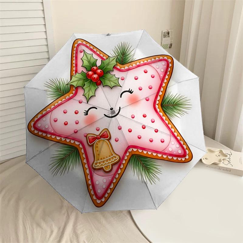 

1PC Christmas starAutomatic Open/Close Umbrella with Windproof, 8-Rib Sturdy Canopy, Durable Ribs, Fashionable Design, Outdoor Accessory, Fun Prin, Ho