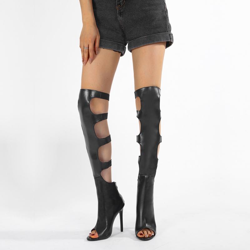 Eilyken Designer Narrow Band Peep Toe Zipper Women Boots Sandals Sexy Thin High Heels Shoes Fashion Thigh Long Booties