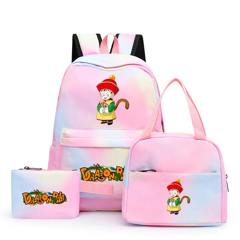 3 stk/sett Dragon Ball Fargerik Ryggsekk med Matboks for Kvinner Studenter Tenåringer Ryggsekk Casual Skolesekksett