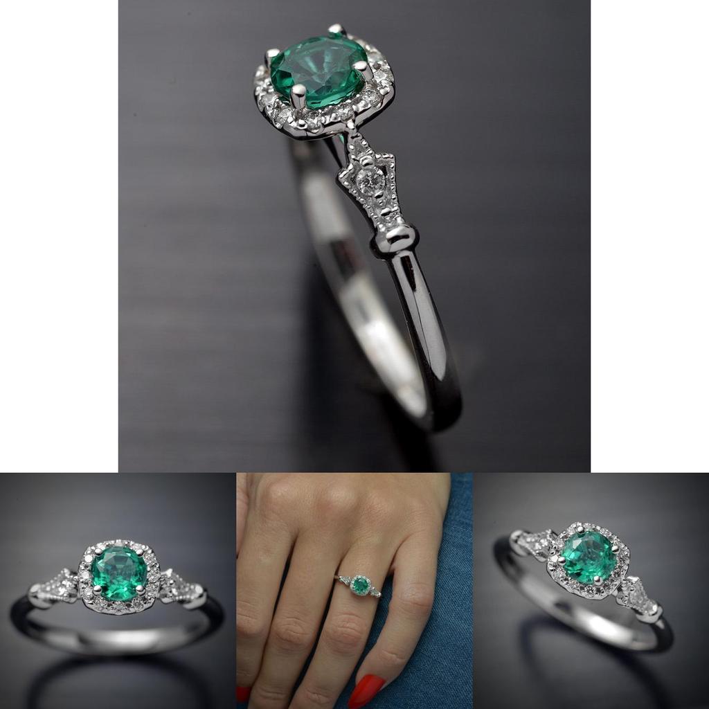 Timeless Design Cushion Halo Green Ring Women Perfect Wedding Engagement Jewelry