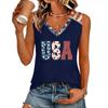 Women's V-Neck Casual Top with Patriotic Independence Day Print