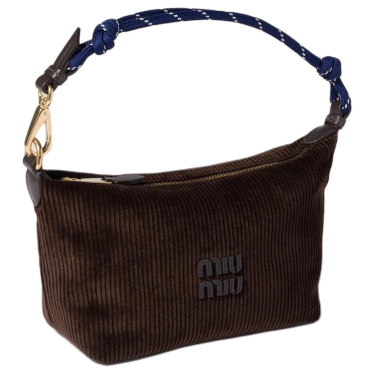 MIU MIU Cord-Struktur Buchstaben Graviertes Logo Stoff Mini-Tragetasche Damen Handtaschen Ebenholz Ostsee-Blau 5NE841_2IG4_F0A32