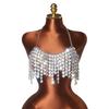 Halter Body Chain Top with Cascading Faceted Disc Fringe, Open Back Body Jewelry Accessory for Party and Festival Outfits