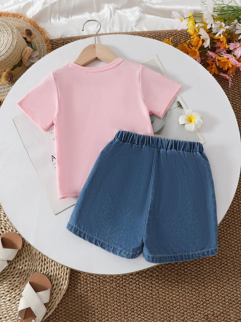 Baby Girls Summer T-Shirt & Denim Shorts Two-Piece Set
