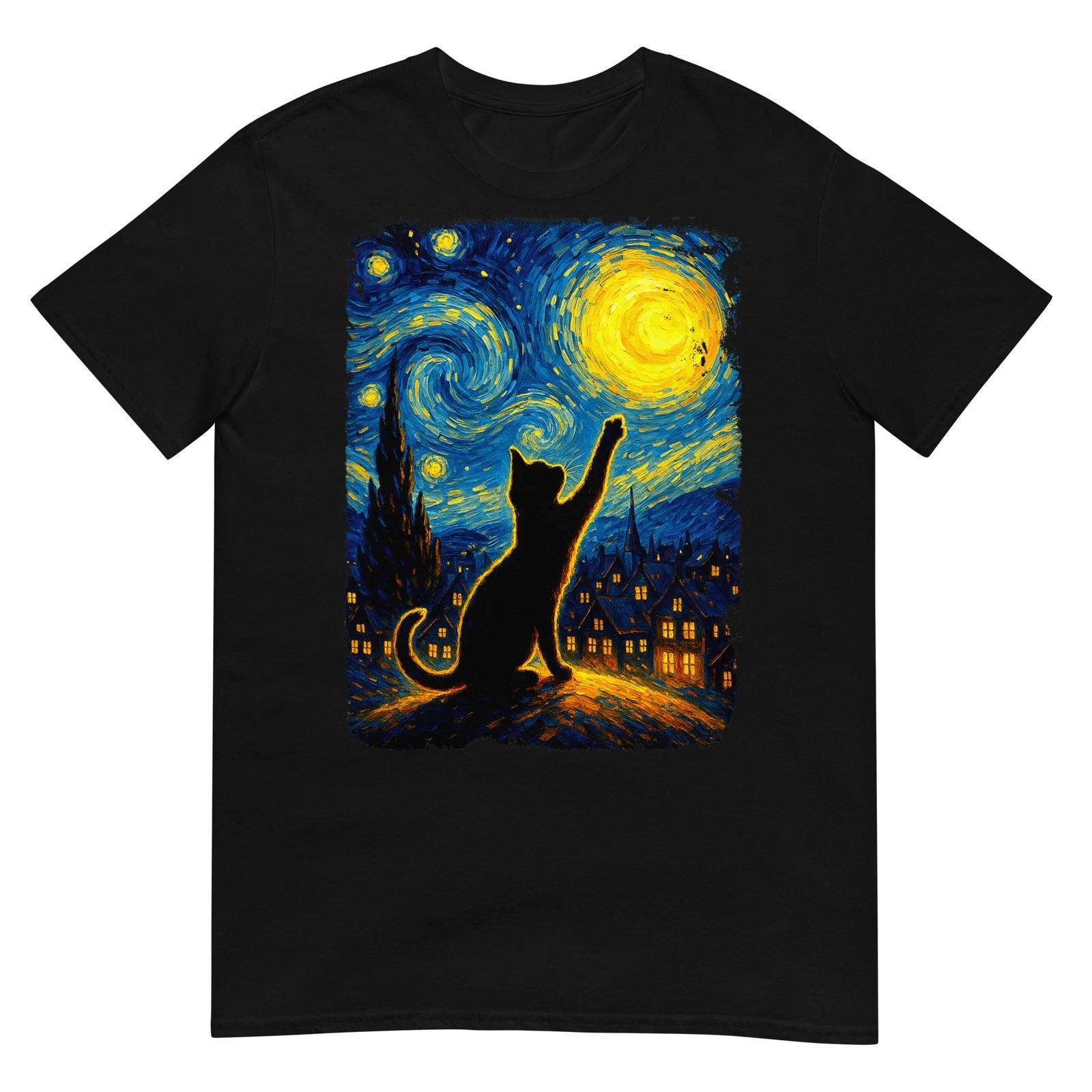 Черная кошка Звездная ночь Ван Гог Кошка, Мама кошки, Папа кошки Футболка 3XL