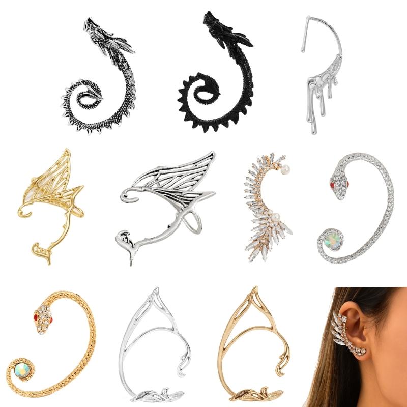 Vintage Kristal Elf Kulağı Manşetleri Küpe Takı Oyuk Metal Yaprak Deliksiz Sallantılar Klipsli Küpeler Kadınlar İçin