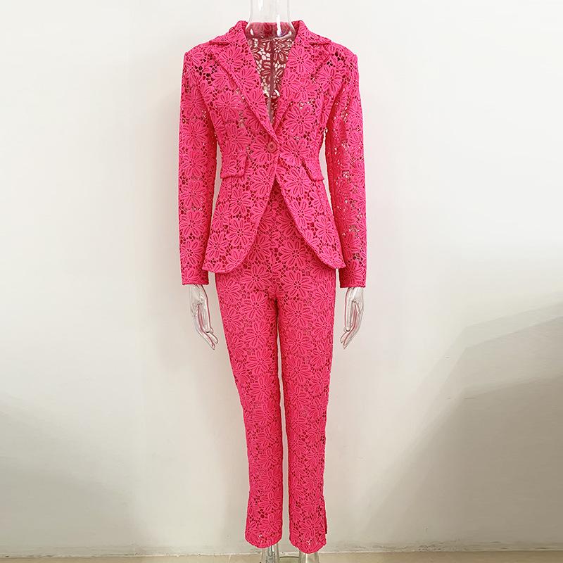Available 2025: Stylish European & American Celebrity Slim Lace Pantsuit Set