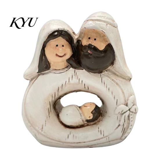 Resin Holy Family Statue for Office Figurine, Vintage Nativity Scene Statue, Mini Rustic Farmhouse Christmas Ornament Jesus Birth Desktop Ornament,