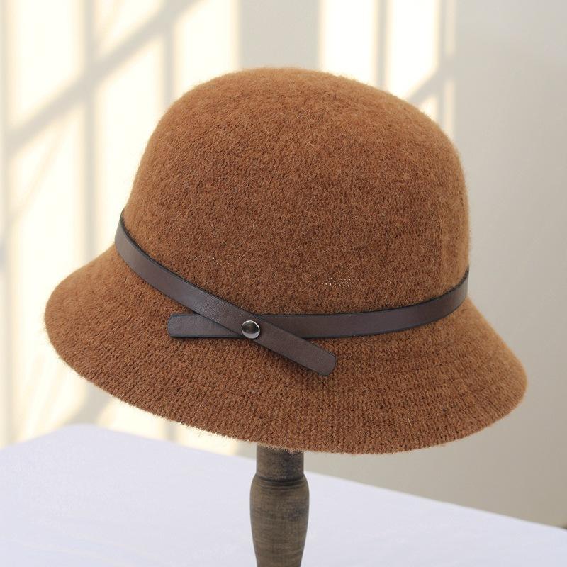 Wool Hat Women's Autumn and Winter Fashion Versatile Belt Plain Basin Hat Small Edge Dome Short Brim Bucket Hat Women