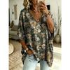 Women's Large-size V-neck T-shirt, Retro Casual Top, with Printed Design, Fashionable and Versatile ,machine Washable.