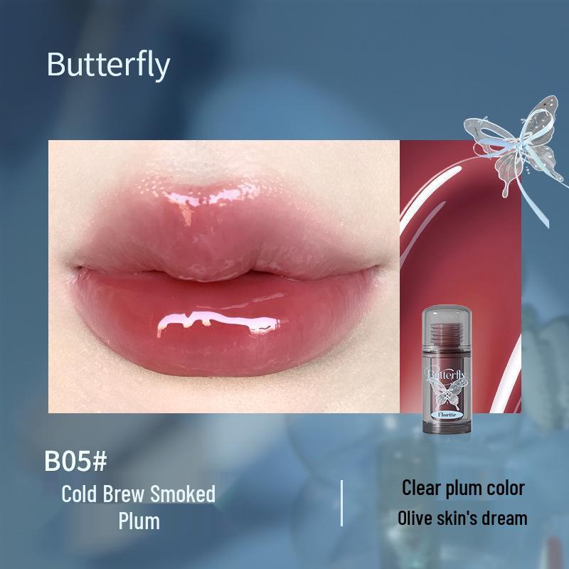Translucent Glass Lips: FLORTTE Floria Butterfly Lip Essence Gloss Lipstick for Women