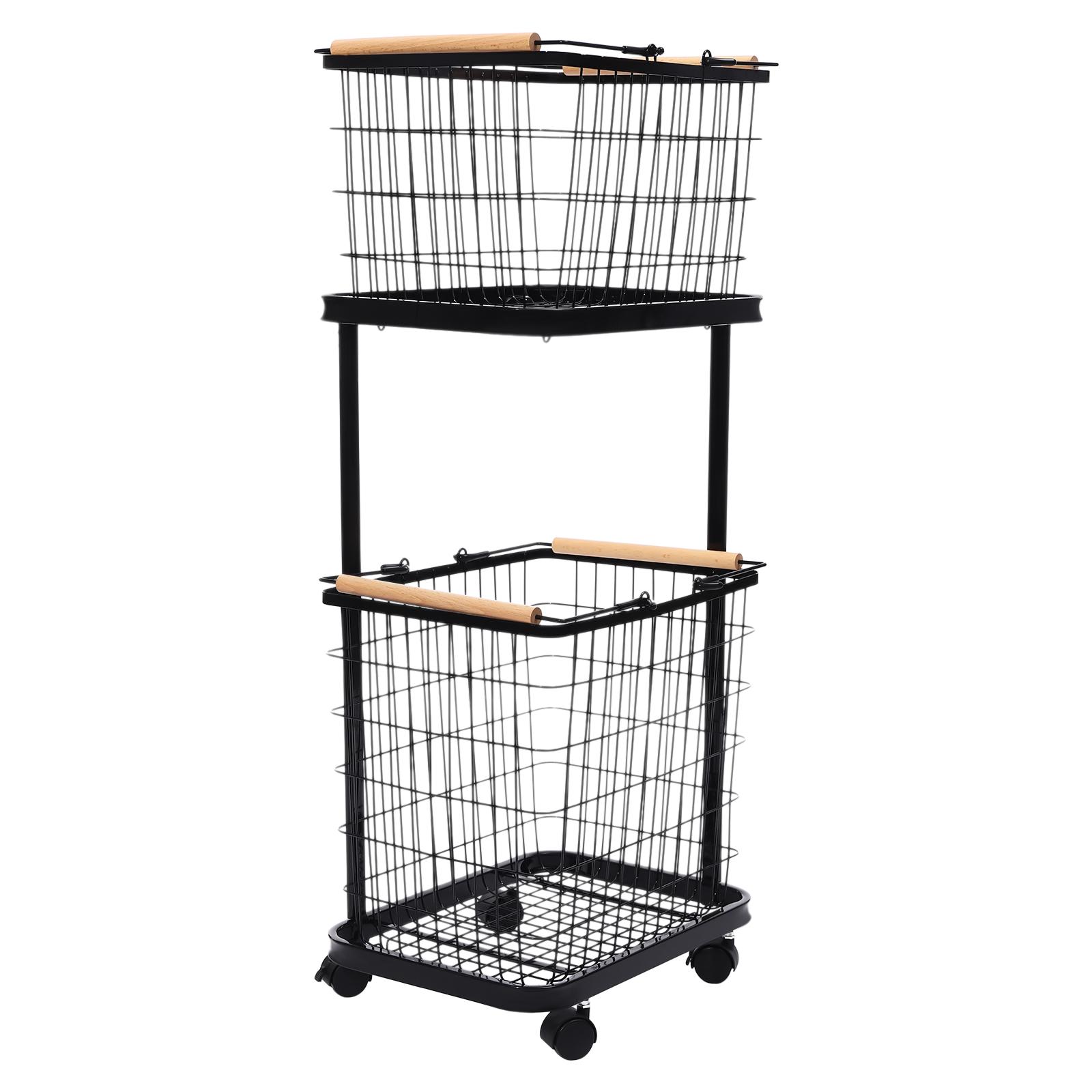 

Двухъярусная корзина для белья на колесиках, съемный металлический органайзер для одежды, игрушек, хранения, сверхпрочная, современный дизайн, черная чёрный