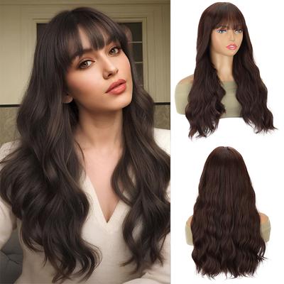 Natural Long Wavy Wigs Synthetic With Dark Brown Wig Heat Resistant Hair For Women Daily Halloween Party Cosplay