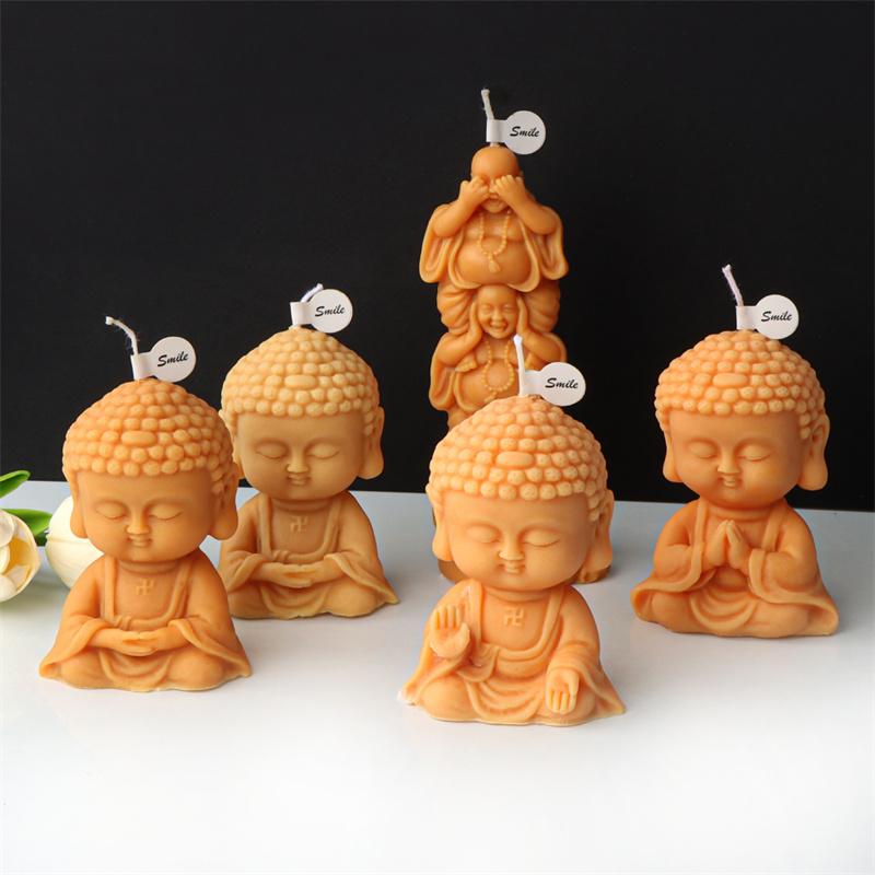 Mini Cartoon Monk Candle Silicone Mold 3D Buddha Statue Gypsum Form Concrete Resin Moluds DIY Religion Temple Buddha Home Decor