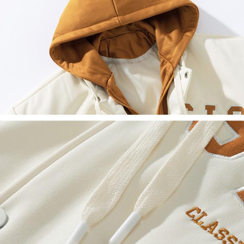 Spring and Autumn Men's Hooded Zipper Fashion Baseball Fake Two-piece Jacket Embroidered Fashion Couple Coat